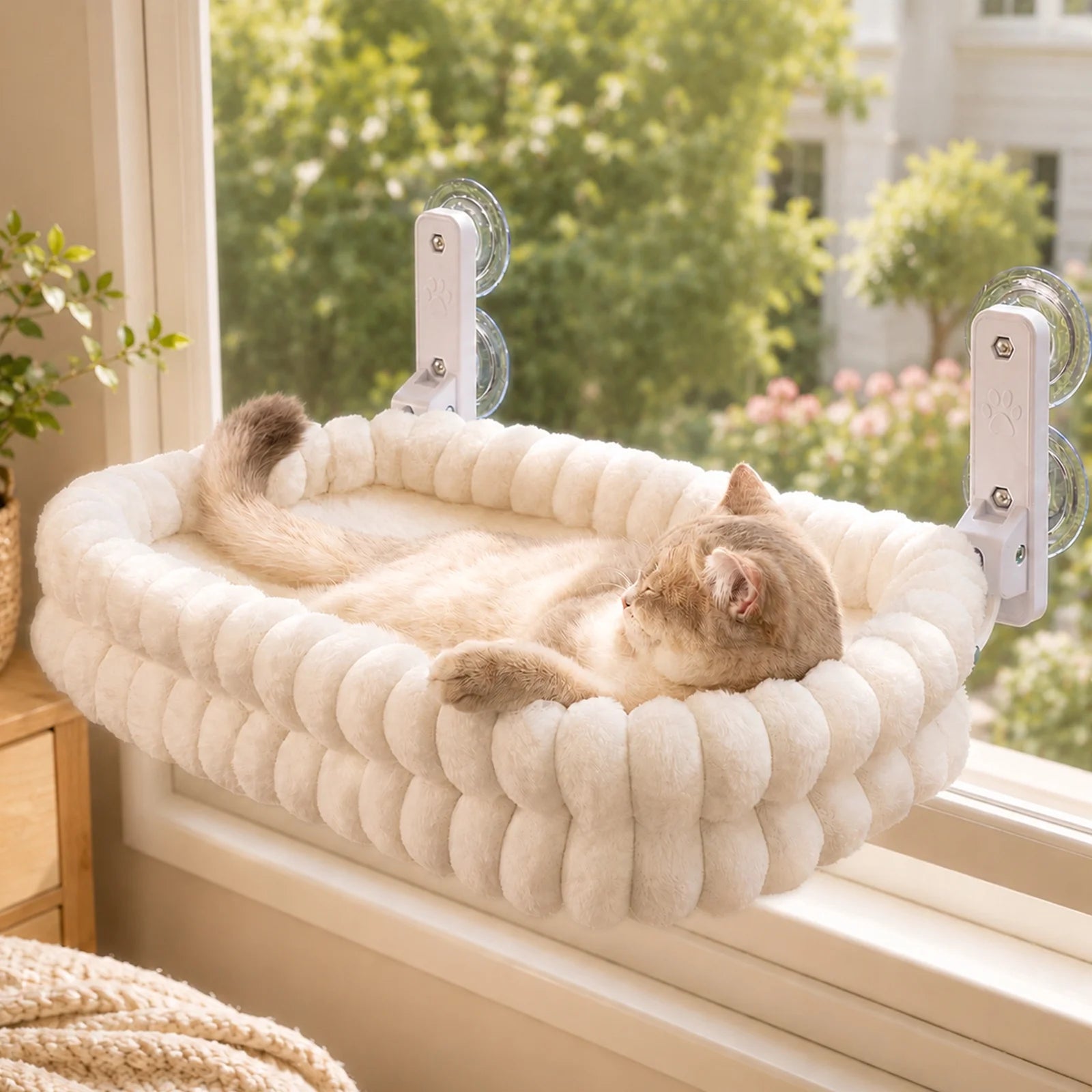 Cat Window Perch, 23*15In Double-Layer Foldable Pet Hammock for Wall with Suckers for Indoor(Medium,White)