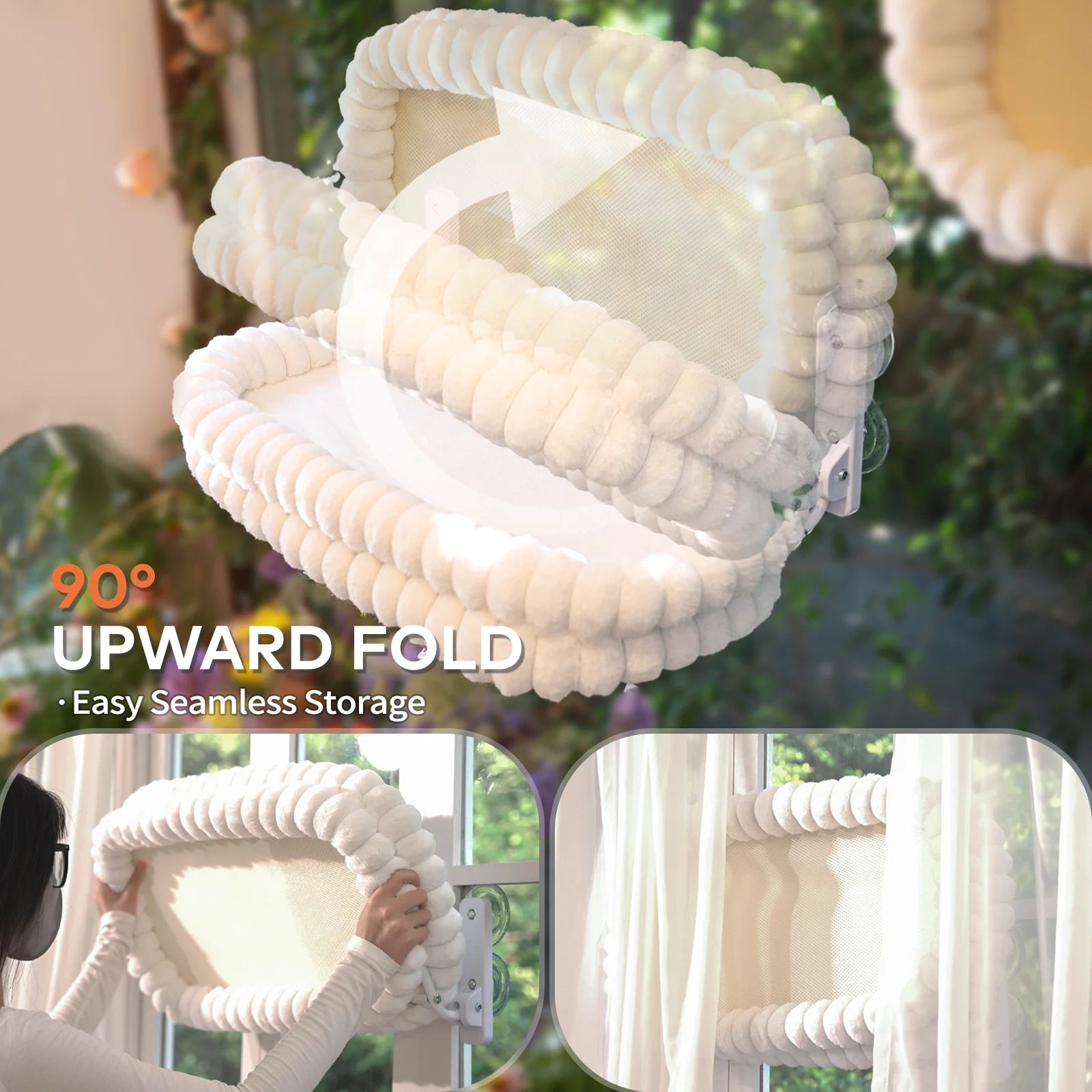 Cat Window Perch, 23*15In Double-Layer Foldable Pet Hammock for Wall with Suckers for Indoor(Medium,White)