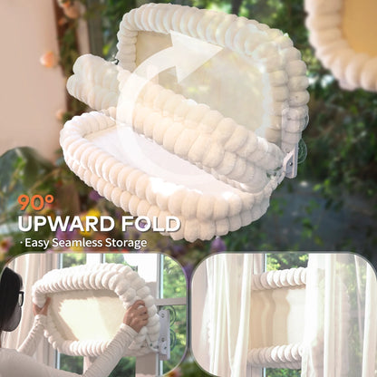 Cat Window Perch, 23*15In Double-Layer Foldable Pet Hammock for Wall with Suckers for Indoor(Medium,White)